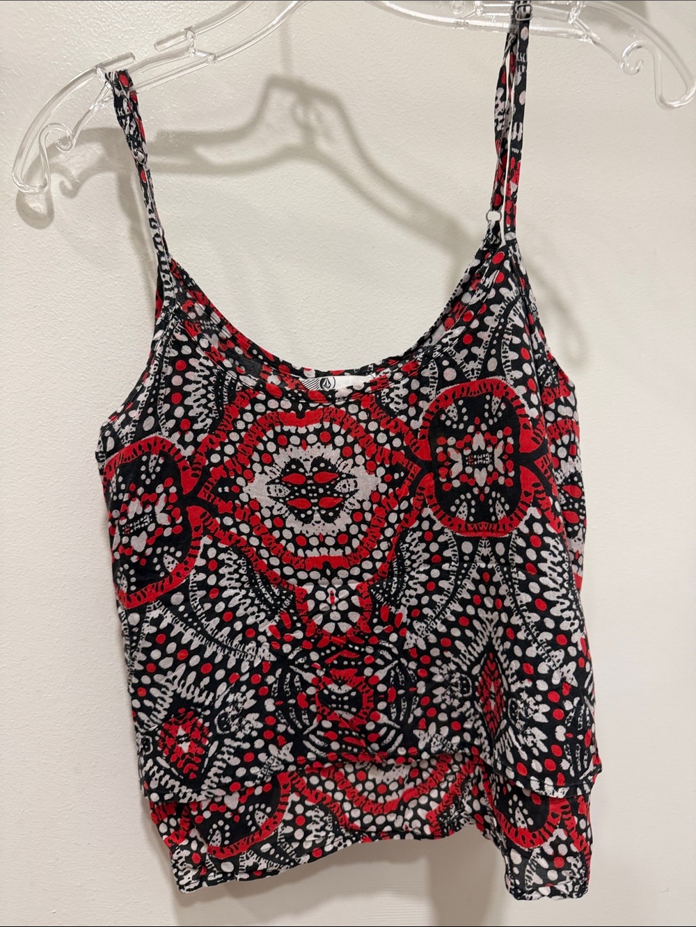 Volcom Red Black White Printed Spaghetti-Strap Camisole